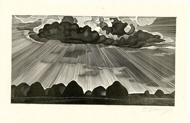 Васильев Валентин Михайлович. Лот из восьми линогравюр из цикла «По пушкинским местам» с приложением рукописного письма, адресованного автором М. Трухницому: